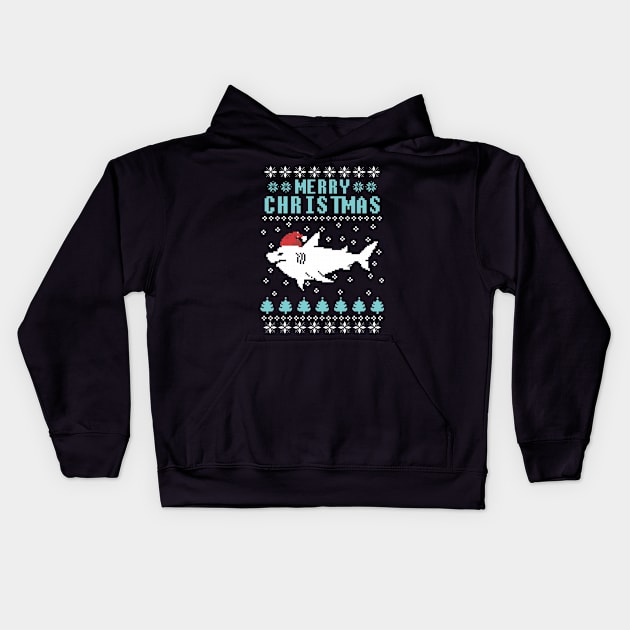 Merry Christmas shark Kids Hoodie by ArtStopCreative